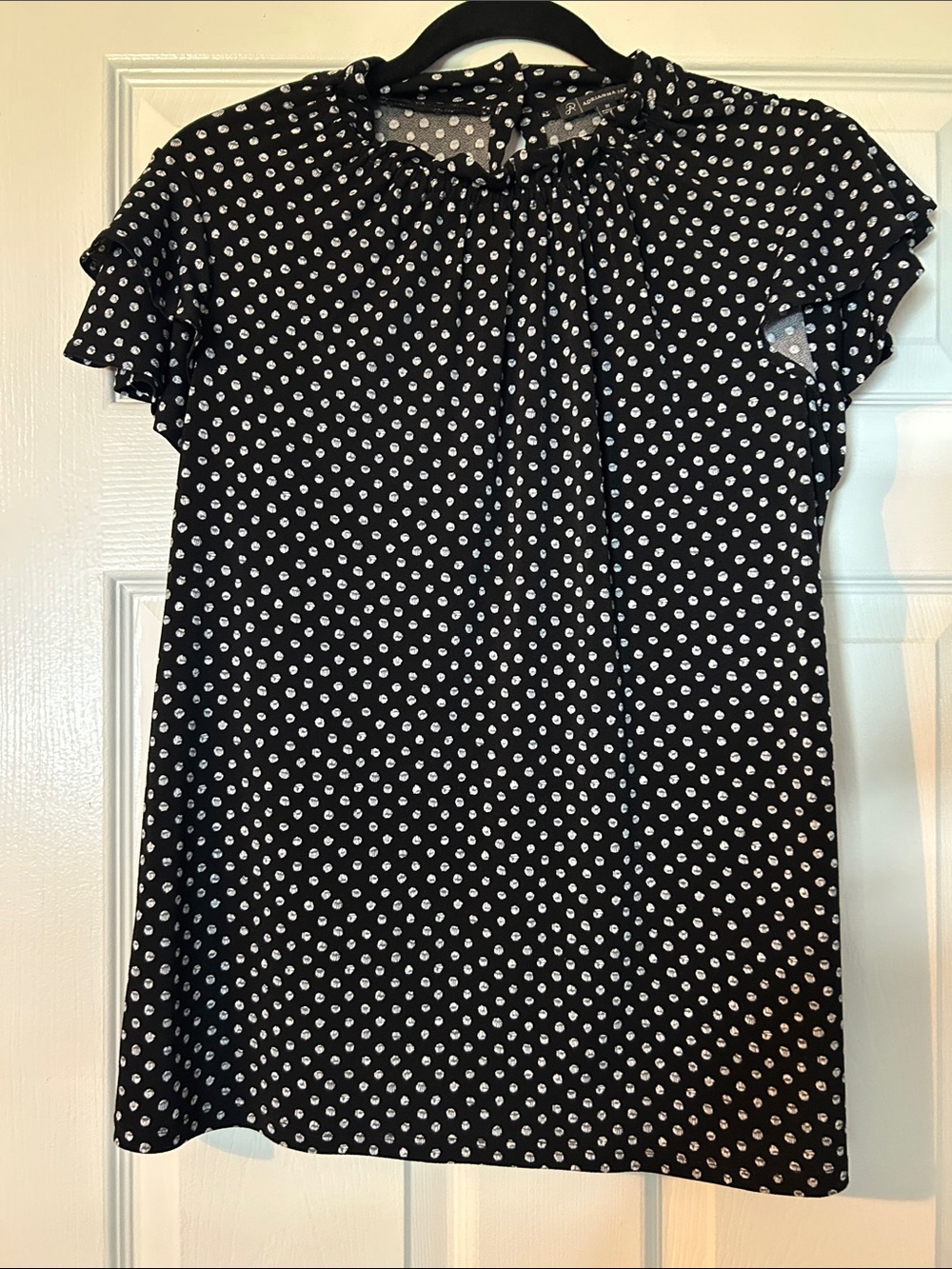 Adrianna Papell Black Blouse with White Polka Dots